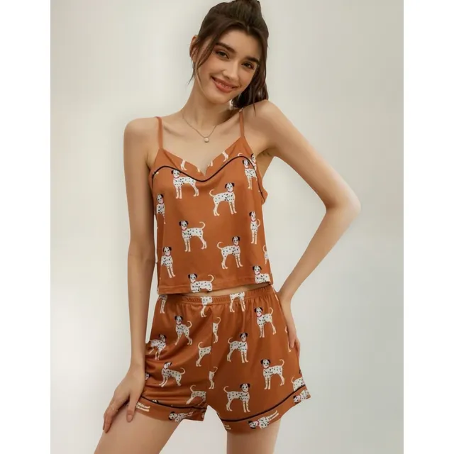 Pijama Short Y Top Estampado Perritos Dalmatas Mujer