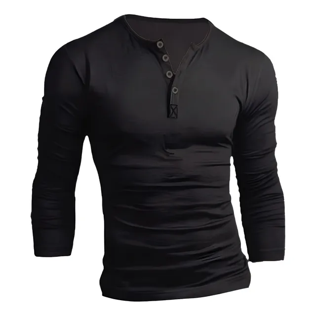 Remeras Entalladas Henley Slim Fit Tipo Chomba Manga Larga