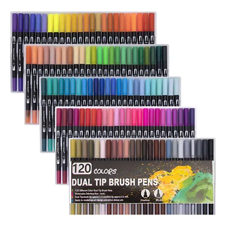120 Colores Plumones Doble Punta Pencil, Laspang Marcadores A Base De Agua No Toxico Para Niños Adultos