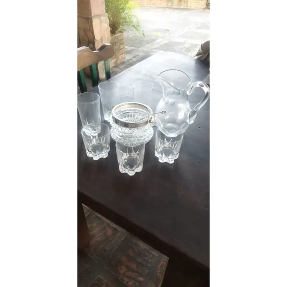 Combo Vasos De Cristal Con Hielera Y Jarra 