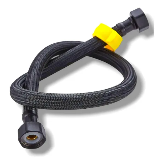 Rabicho Engate Flexível Mangueira Trançado Aço Inox 50 Cm Acabamento Fosco Cor Preto