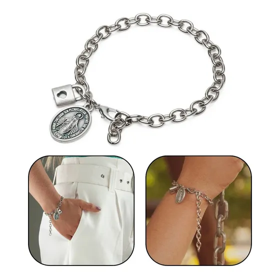 Pulseira Consagração Servos De Nossa Senhora Cadeado Inox