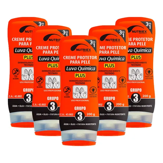 Kit 5 Creme Luva Química Proteção Pele Grupo 3 200g Nutriex