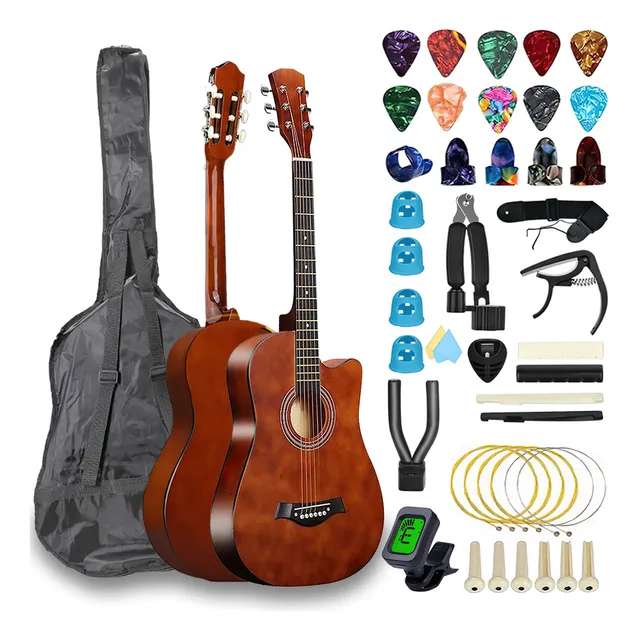 White Shark Acústica Clásica De 38 In Con Funda Y Accesorios Color Marrón Material Del Diapasón Arce Para Principiantes Guitarra Diestros Con Bolsa, cuerdas Extra, capo, afinador digital, alma,