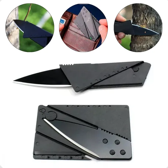 Tarjeta portátil plegable con cuchillo, cartera negra, defensa personal