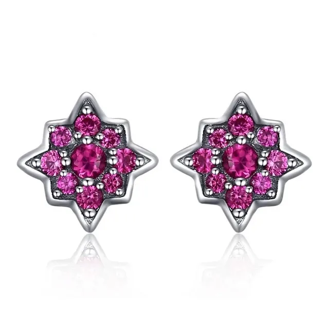 Aretes Topos Estrella  En Plata 925 Y Rubí Para Mujer