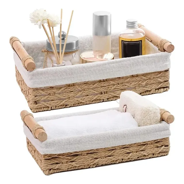 KIt 2 Pcs Canastas Organizadora Caja De Almacenamiento De Mimbre Build color Beige