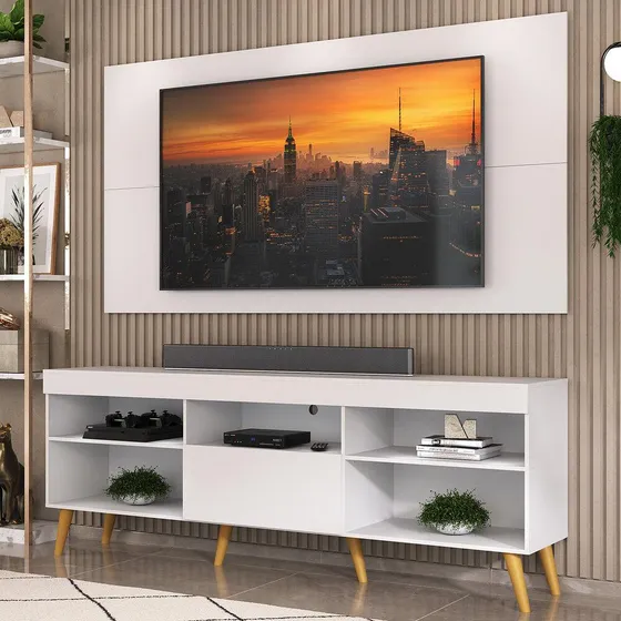 Rack Com Painel Tv 65 Retrô Flórida Up Multimóveis V1042 Cor Branco/Natural