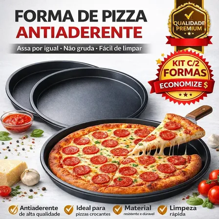 Kit 2 Formas Assadeira Antiaderente Perfeita Para Massa De Pizza Crocante Redonda Profissional Teflon Resistente Alta Qualidade Premium Sbc Utilidades Ltda Cor Preto Mais Vendida