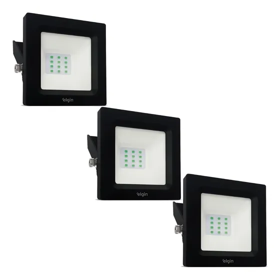 Kit 3 Projetores Refletor Led 10w Luz Verde 127/220V Elgin Cor da carcaça Preto 127/220V