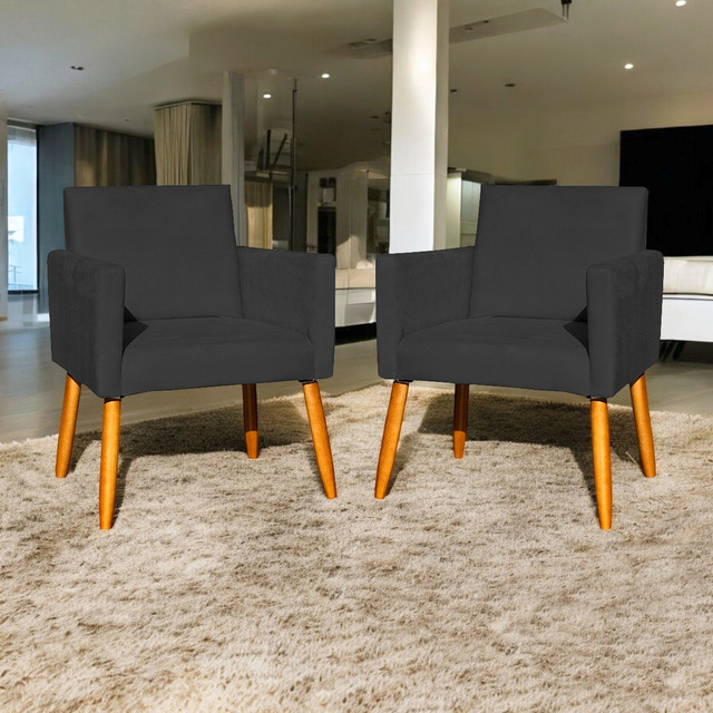 Kit 2 Poltronas Decorativas Nina Reforçada Preto Promoção Kit 2 Poltronas Decorativas Nina Reforçada Preto Promoção