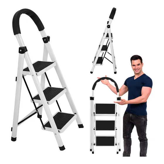 Escalera De Acero Inoxidable Tipo Tijera Plegable 3 Peldaños