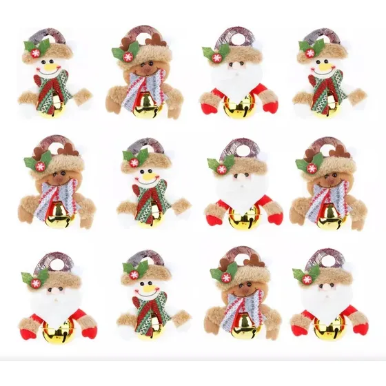 12 Colgante Cascabel Adornos Navideños Santa Reno Decoración Marrón Claro Animales