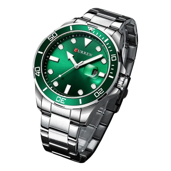 Reloj Para Hombre Curren 8388 Silver Green Elegante