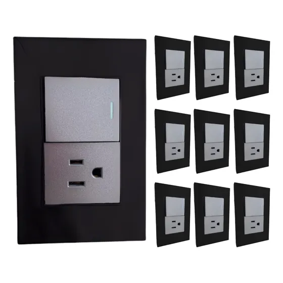 10 Piezas Placa Con Un Apagador Y Un Contacto Espejo Negro