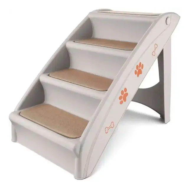 QUÉ PATAS PET SHOP Escalera Plegable Para Perro Mascota 4 Peldaños Resistente Color Gris
