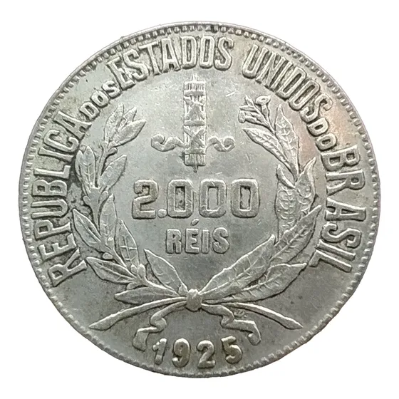 Antigua Moneda De Plata 2000 Reis Brasil 1925 Km# 526