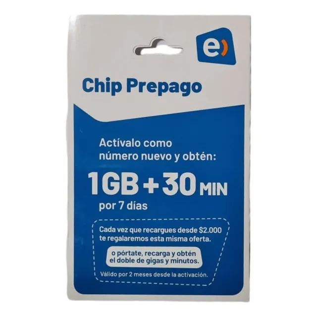 Chip Prepago Entel Pack 100 Unidades Incluye 1gb +30 Min
