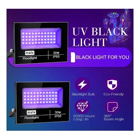 Reflector Luz Neon Uv Negra 30w