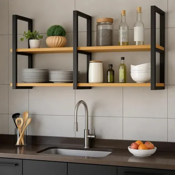 Prateleira Gourmet Mdf Preto Parede Teto Industrial Moderna