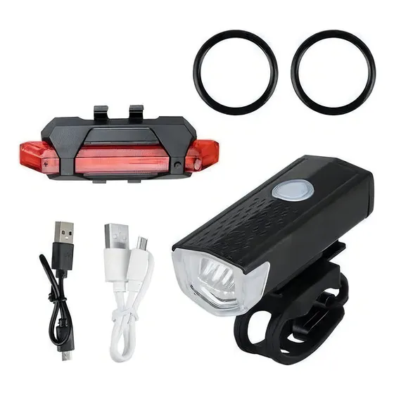 Pack Luz Bicicleta Delantera Y Trasera Recargable Por Usb Color Negro Genérica