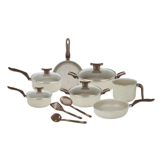 Jogo De Panelas 10 Peças Antiaderente Baunilha Tampa Vidro