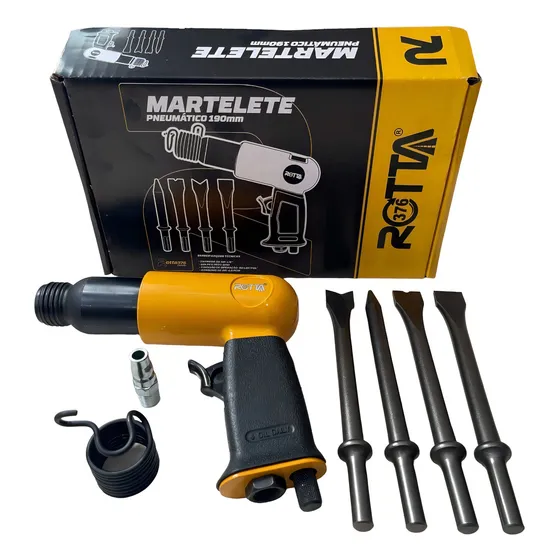 Martelete Pneumático Rebarbador Chanfrador 190mm Com 4 Ponteiras Rotta376 Cor Amarelo