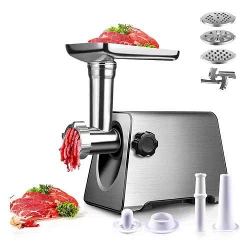 Picadora De Carne Eléctrica 2800W - Acero Inoxidable, Incluye Accesorios Para Hacer Embutidos, Rallar Y Cortar