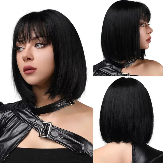 Peruca Wig Lisa Curta Com Franja Idêntico Ao Cabelo Humano 