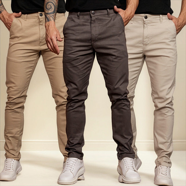 Kit 3 Calças De Sarja Slim Esporte Fino Alfaiataria Lycra
