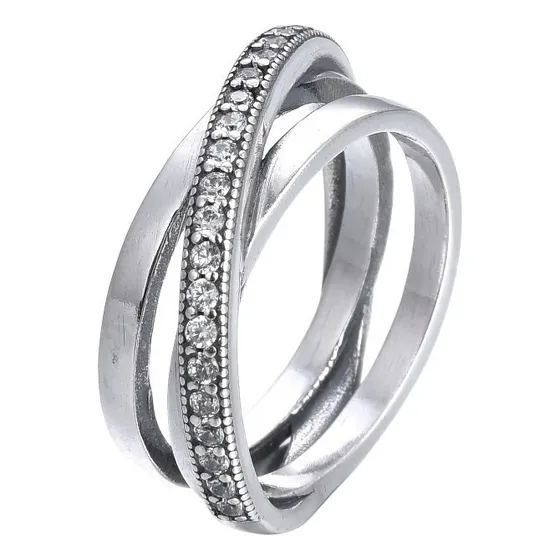 Anillo De Plata 925 Triple Entrelazados Piedras Cubic Brillo