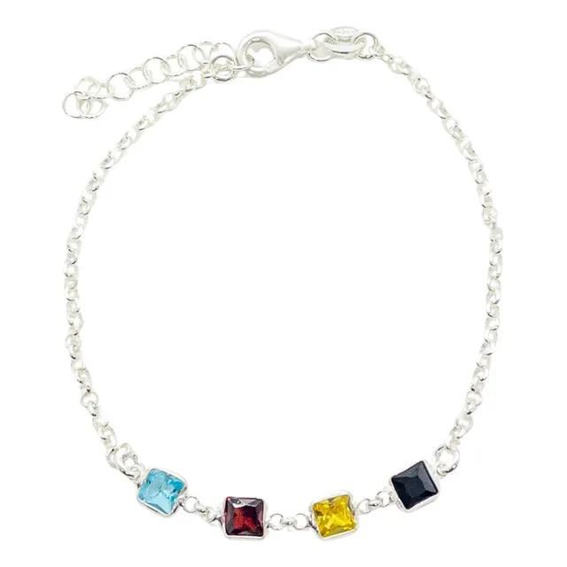 Pulsera Plata 925 Con Piedras Cuadradas