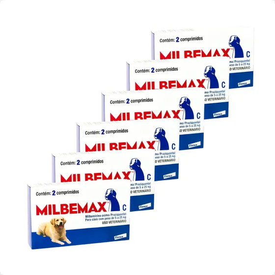 6 Vermifugo Milbemax Para Cães De 5 A 25kg C/ 2 Comprimidos Elanco