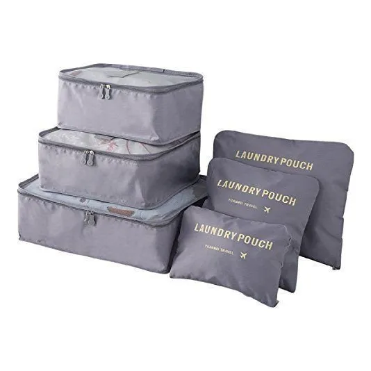 Set Organizador De Viaje De 6 Piezas Super Promoción Color Gris