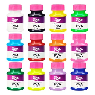 Kit C/ 12 Cores Tinta Pva Fosca Artesanato 37ml Arte Escolar Cor Colorido Kit C/ 12 Cores Tinta Pva Fosca Artesanato 37ml Arte Escolar Cor Colorido