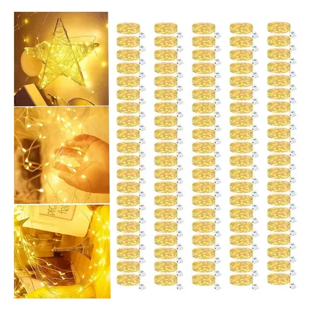 Kit 100 Fio Fada Cordão Luz Decoração Pisca Pisca 2m 20 Leds Amarelo 1.5v