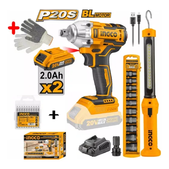 Llave De Impacto 20v 2 Baterías S/carbones Ingco Cosli23011