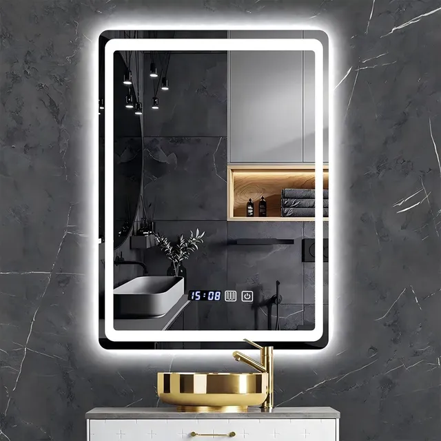 Glimall Espejo Led Para Baño De 50x70 Cm, Espejo De Pared Con 3 Temperaturas De Color, Botones Táctiles Inteligentes, Con Función De Temporizador, Memoria Y Antiempañante En Alta Definición.