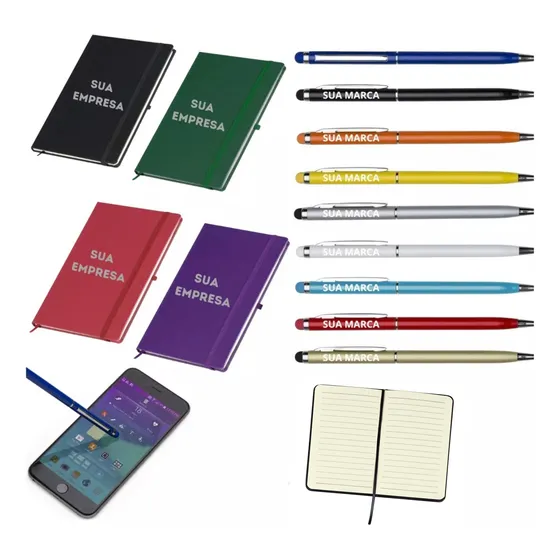 Kit 7 Cadernetas + 7 Canetas Personalizada Brinde Empresa