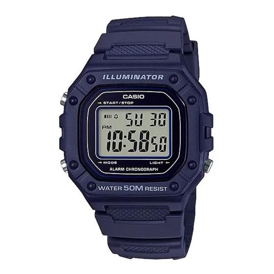 Relógio Casio Masculino Digital Illuminator W-218h-2avdf Correia Azul Bisel Azul Fundo Lcd Positivo