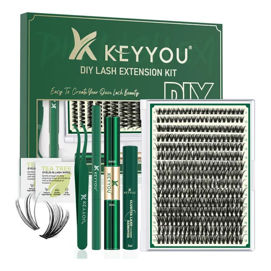 Kit De Extensiones De Pestañas Individuales Keyyou 40d 9-18mm Mixtas Con Pegamento Y Removedor Curvatura D