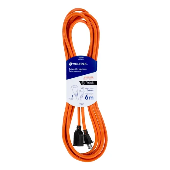 Extensión Eléctrica Uso Rudo 6m 2x16 Awg Volteck 40189 Color Naranja