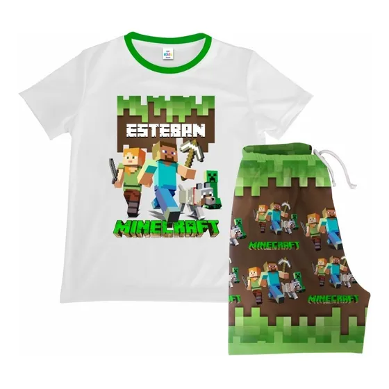 Pijama Short Niña Niño Minecraft Algodon 