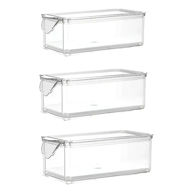 X3 Caja Organizadora Refrigerador Con Tapa Y Mango Grande