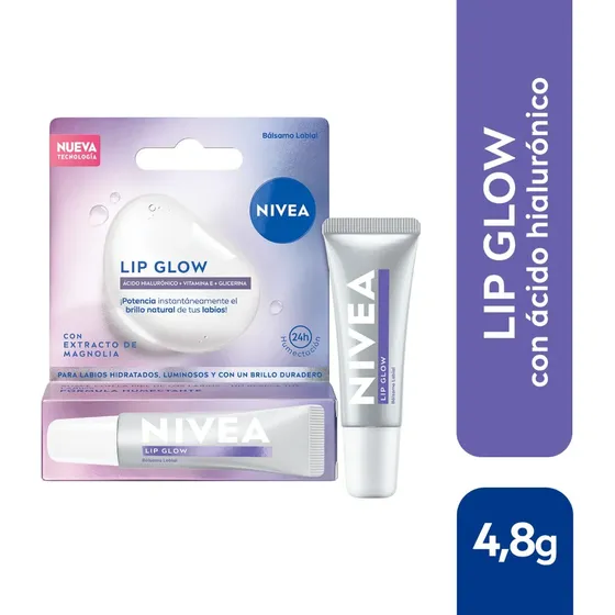 Nivea Bálsamo Labial Lip Glow Con Ácido Hialurónico 10ml Todo Tipo De Piel Día/noche