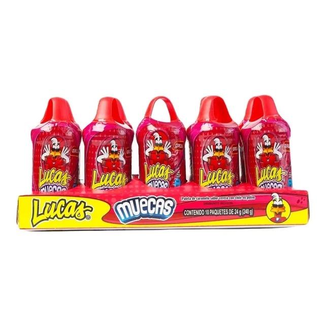 Lucas Muecas Paleta Enchilada Sabor Cereza Paquete Con 10 Pz