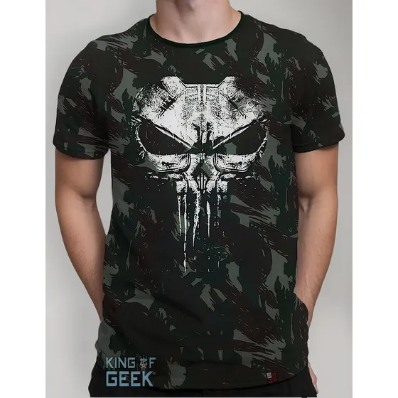 Camiseta Camuflada Punisher Camisa Caveira Justiceiro Geek