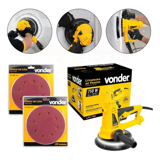 Lixadeira De Parede Teto Profissional 750w + 27 Lixas Vonder Cor Amarelo 220v