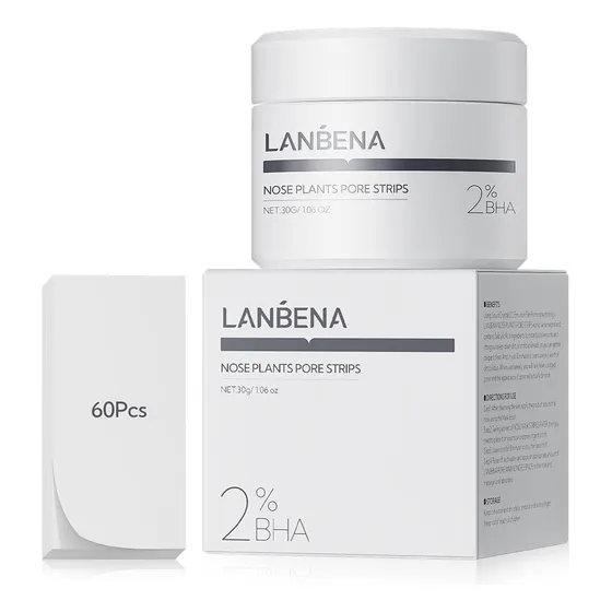 Lanbena Máscara Removedora De Cravo De Carvão De Bambu 2.0 Atualizada, Tiras De Nariz De 60 Unidades, Máscara Facial Removível, Limpador De Espinhas De Poros, Purificador De Nariz De Morango