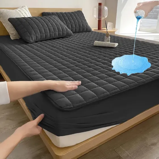 Cubre Colchon Impermeable Matrimonial+funda De Almohada*2 Color Negro Diseño De La Tela Rayas Tamaño Del Colchón Matrimonial